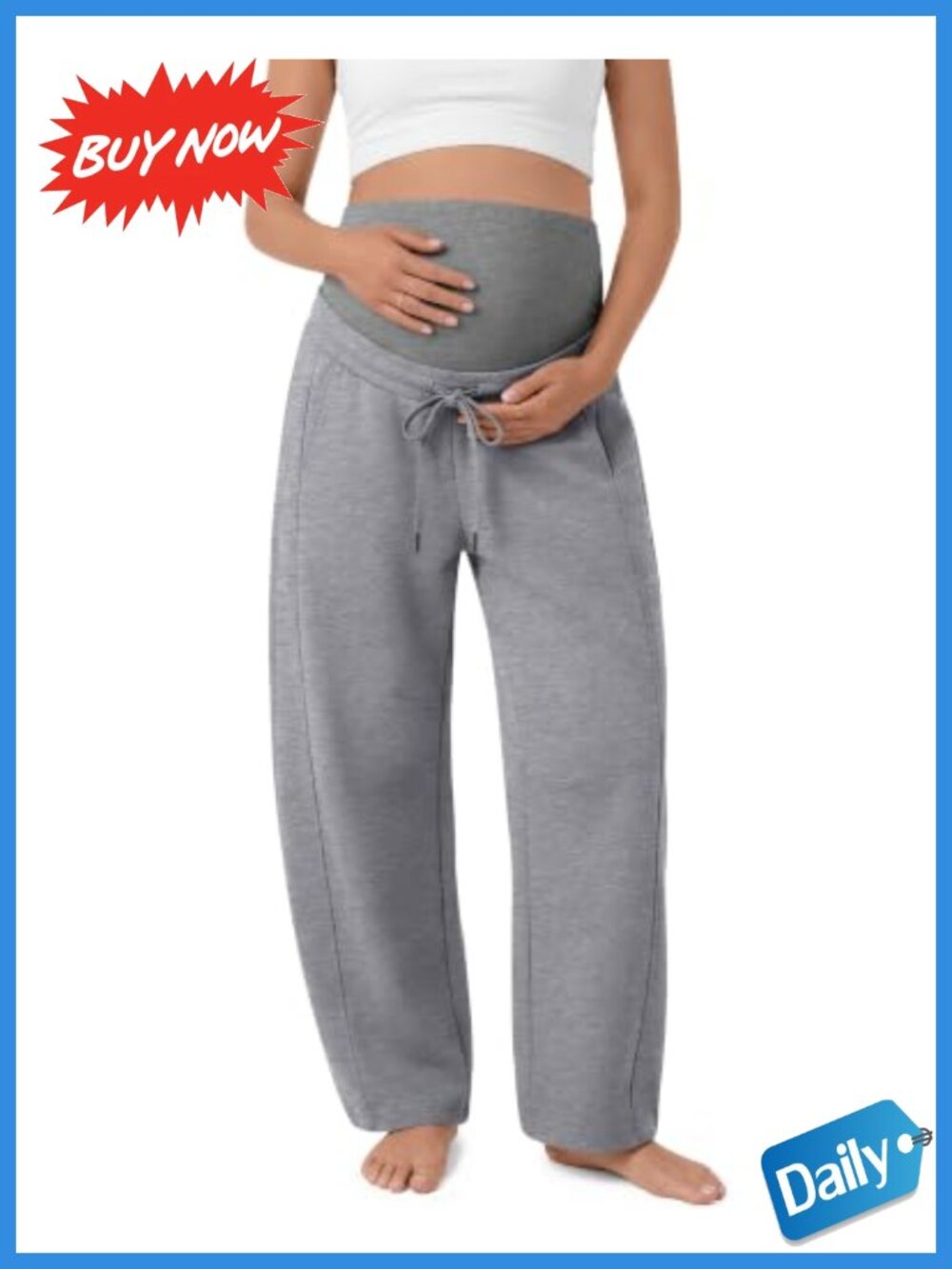 Maternity Barrel Leg High Waist Sweatpants 100% Polyester Drawstring